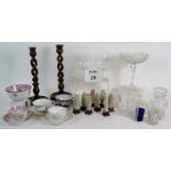 A lot of mixed collectables including two rummers, oak candlesticks, lustre ware,