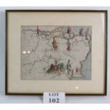 An Early framed map of Kent from Michael Drayton's Poly-Olbion C1612-1622.