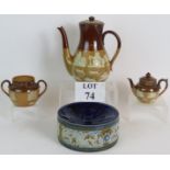 Three pieces of Doulton Stoneware Harvest Ware including coffee pot,