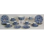 A 23 piece part tea set of Wedgwood peony pattern blue and white china, C.1868-1891.