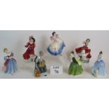 A collection of seven Royal Doulton figurines including one signed by Michael Doulton.