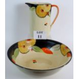 A hand painted Myott, Son & Co toilet jug and bowl, C.1920's.