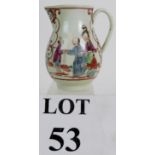 A Late 18th Century English porcelain sparrow beak jug with over painted hand decoration of Chinese