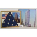 A framed New York architect's topping-out US flag in a glazed frame along with an artist's