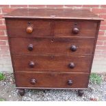 A 19th century oak and oak lined straight front chest of 2 short over 3 long graduated drawers with