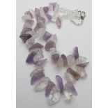 Amethyst and quartz gemstone necklace, l