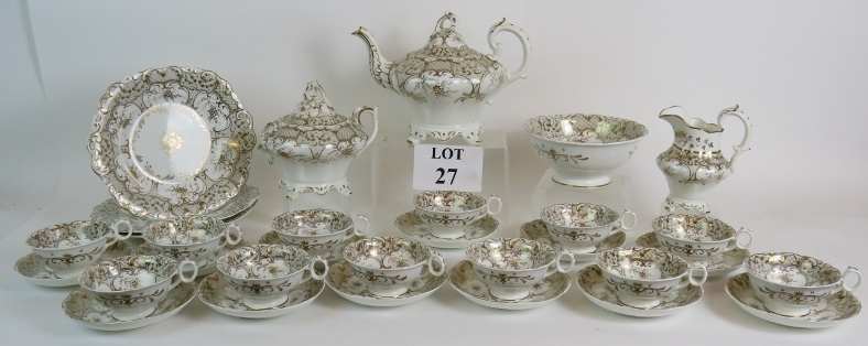 A highly ornate antique pearl ware tea s