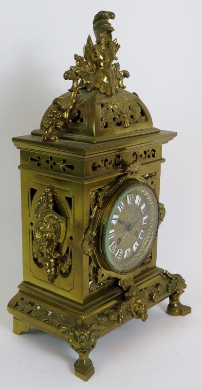 An ornate French brass mantle clock by J - Image 3 of 5