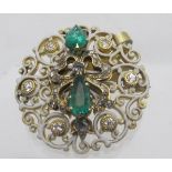 An enamel, emerald and diamond brooch/pe