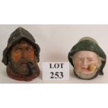 Two fisherman character head tobacco jar