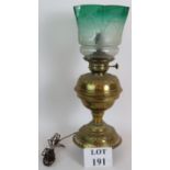 A Late Victorian brass oil lamp and shad