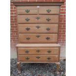 A Georgian oak chest on stand, the upper