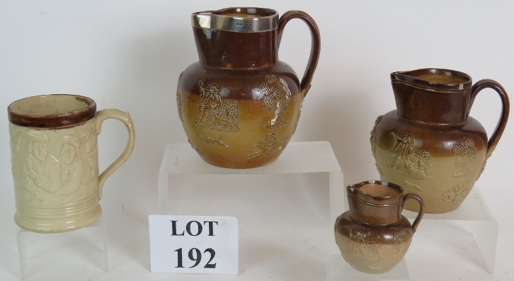 Three Victorian Stoneware harvest jugs,