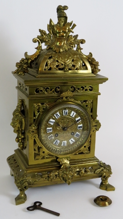 An ornate French brass mantle clock by J - Image 2 of 5
