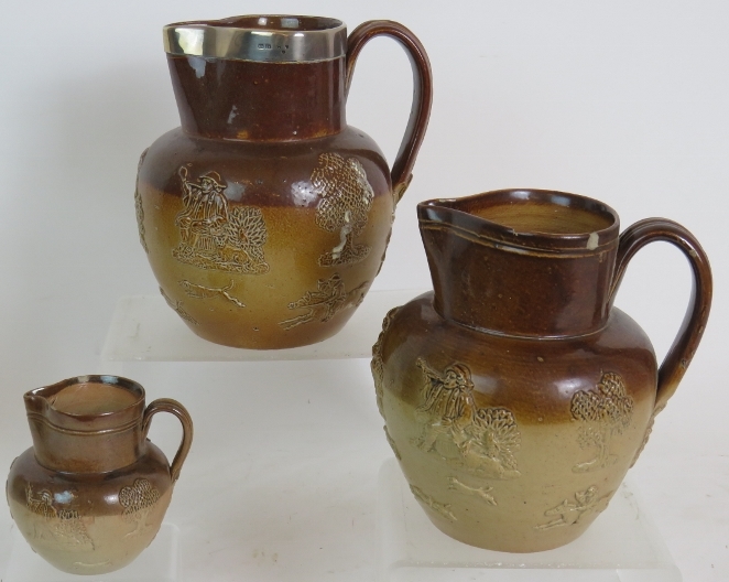 Three Victorian Stoneware harvest jugs, - Image 3 of 6