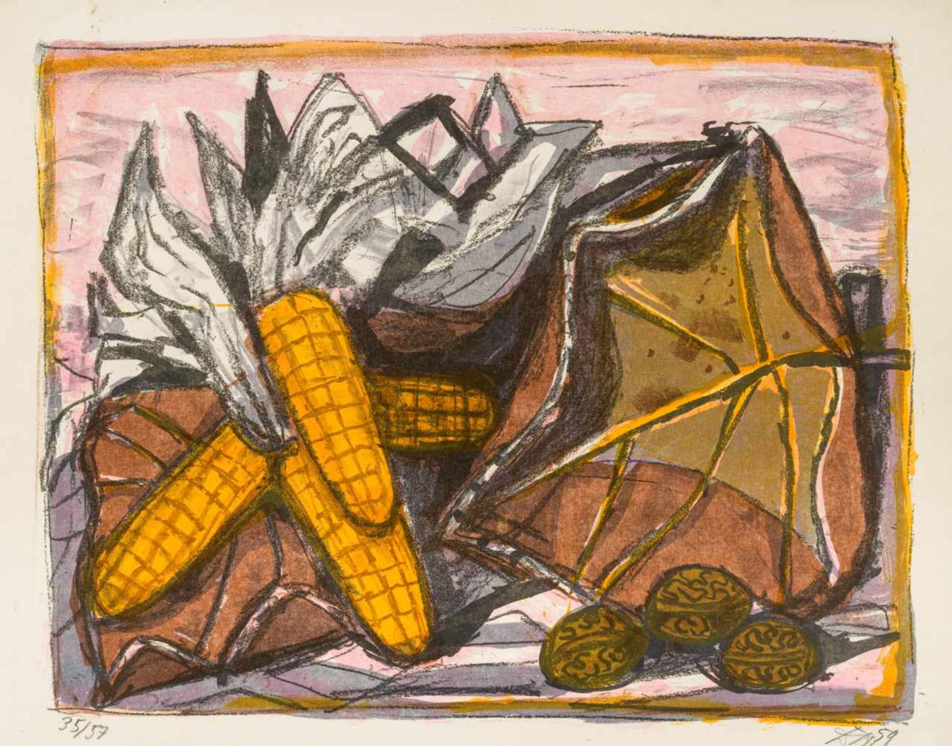 Otto Dix1891–1969Stilleben mit Mais1959Farblithografie46 x 57,5 cm(Stein)WERKVERZEICHNIS Karsch, Nr.