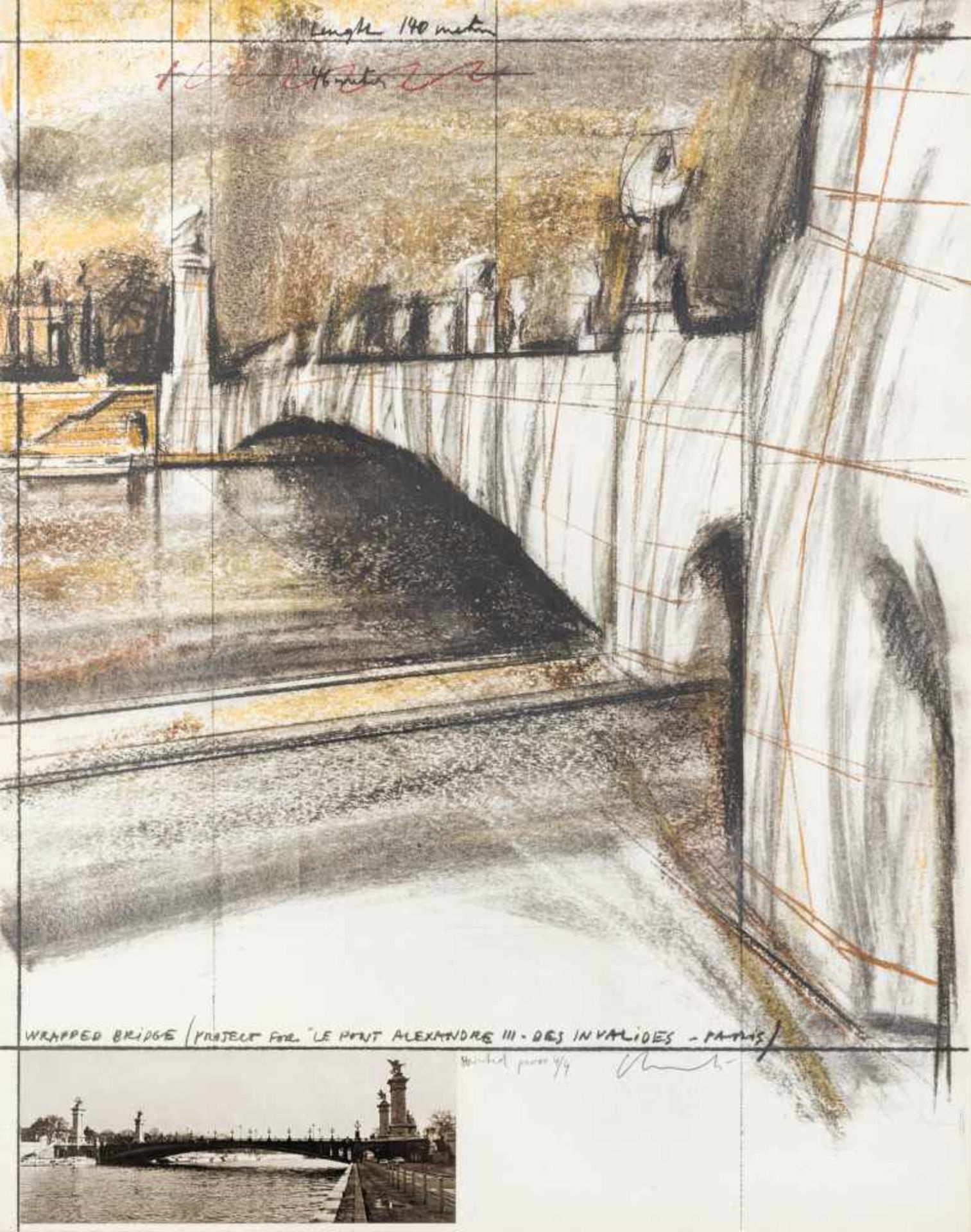 Christo1935–2020Wrapped Bridge, Project for Le Pont Alexandre III, Paris1977Farblithografie,