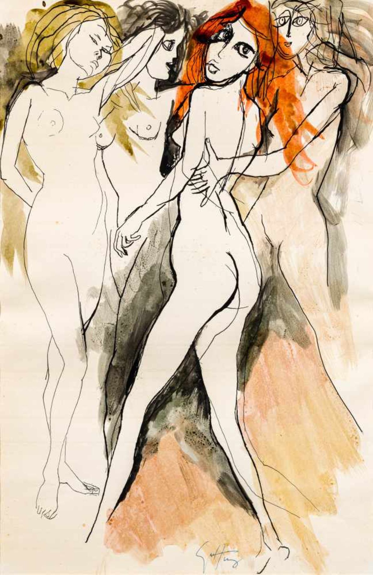 Renato Guttuso1911–1987vier FrauenakteAquarell auf Papier49,5 x 33,5 cmGalleria d' Arte Moderna,