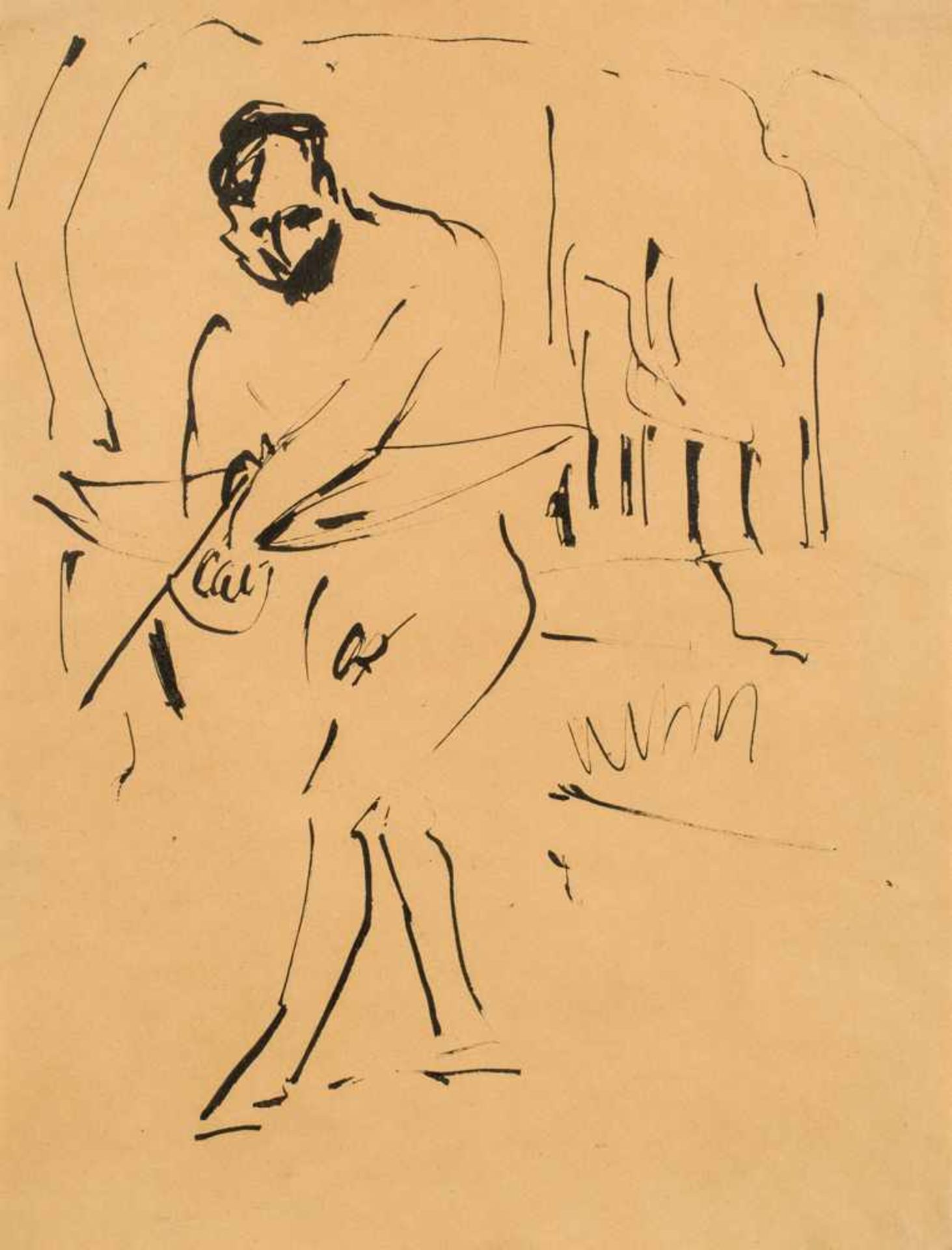 Ernst Ludwig Kirchner1880–1938Der Bogenschütze (Erich Heckel)1909Tuschfeder auf Papier43,7 x 33,1