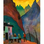 Marianne von Werefkin1860–1938Wirtschaft vor GebirgslandschaftTempera auf Karton auf