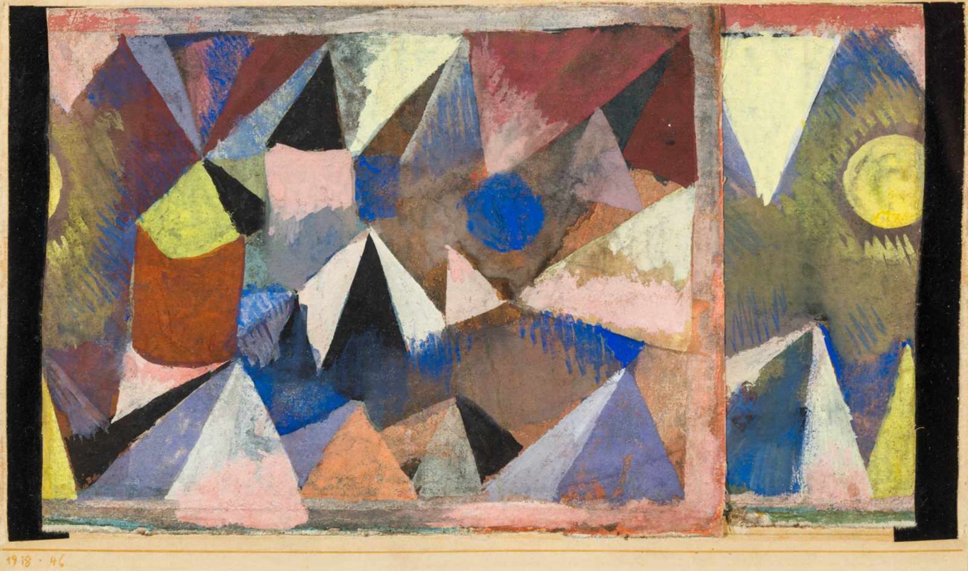 Paul Klee1879–1940Berglandschaft1918Aquarell und Gouache auf Leinwand, links und rechts mit