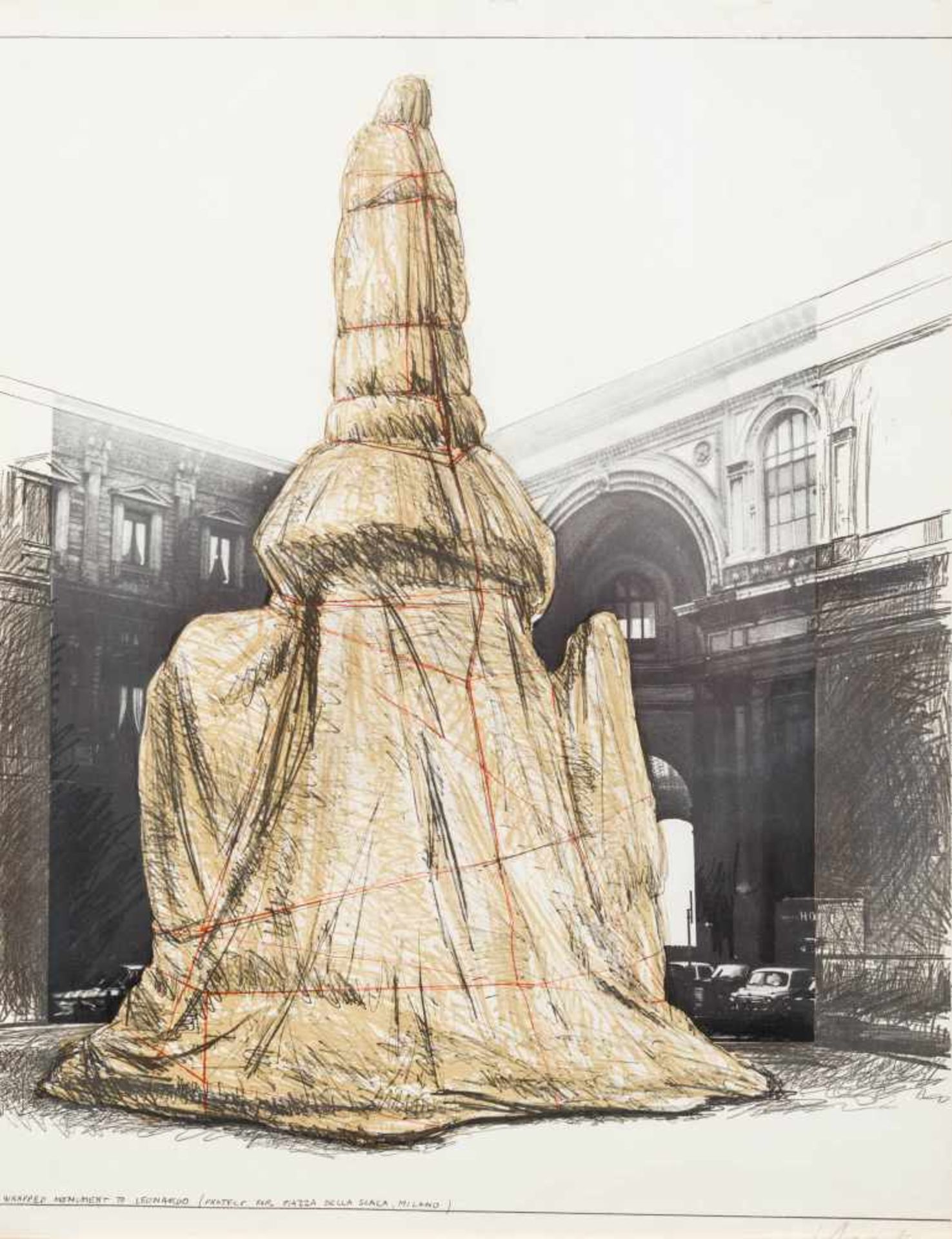 Christo1935–2020Wrapped Monument to Leonardo1971Farblithografie und Lichtdruck auf Vélin von