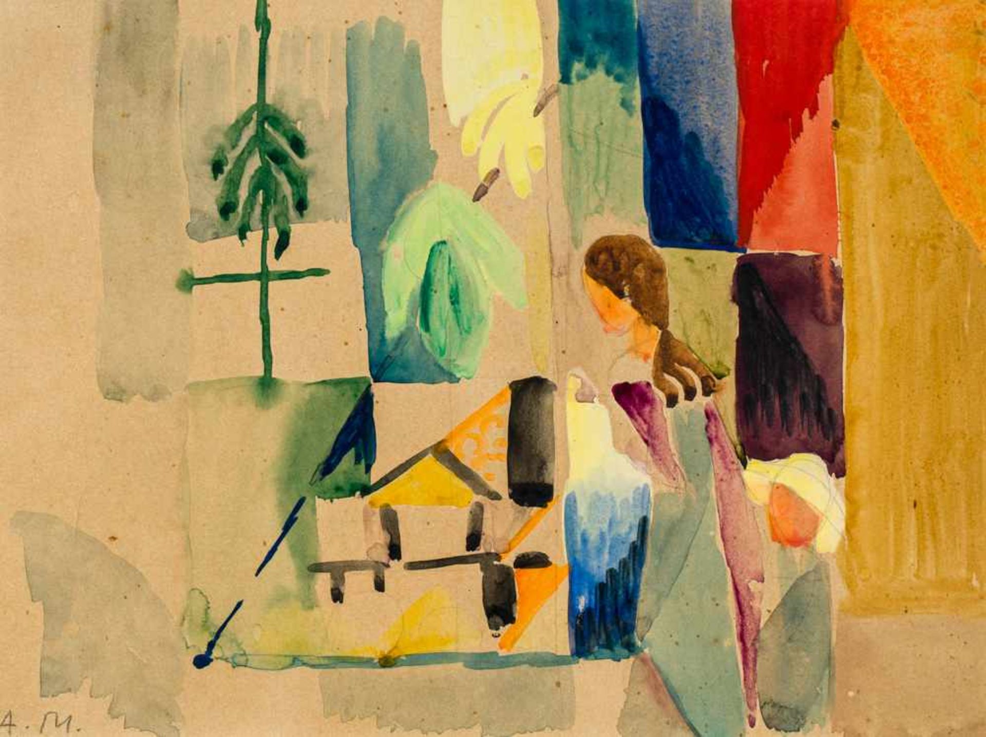 August Macke1887–1914Kinder am Gemüseladen II1913Aquarell auf Papier26 x 35,5 cmFranke, München (