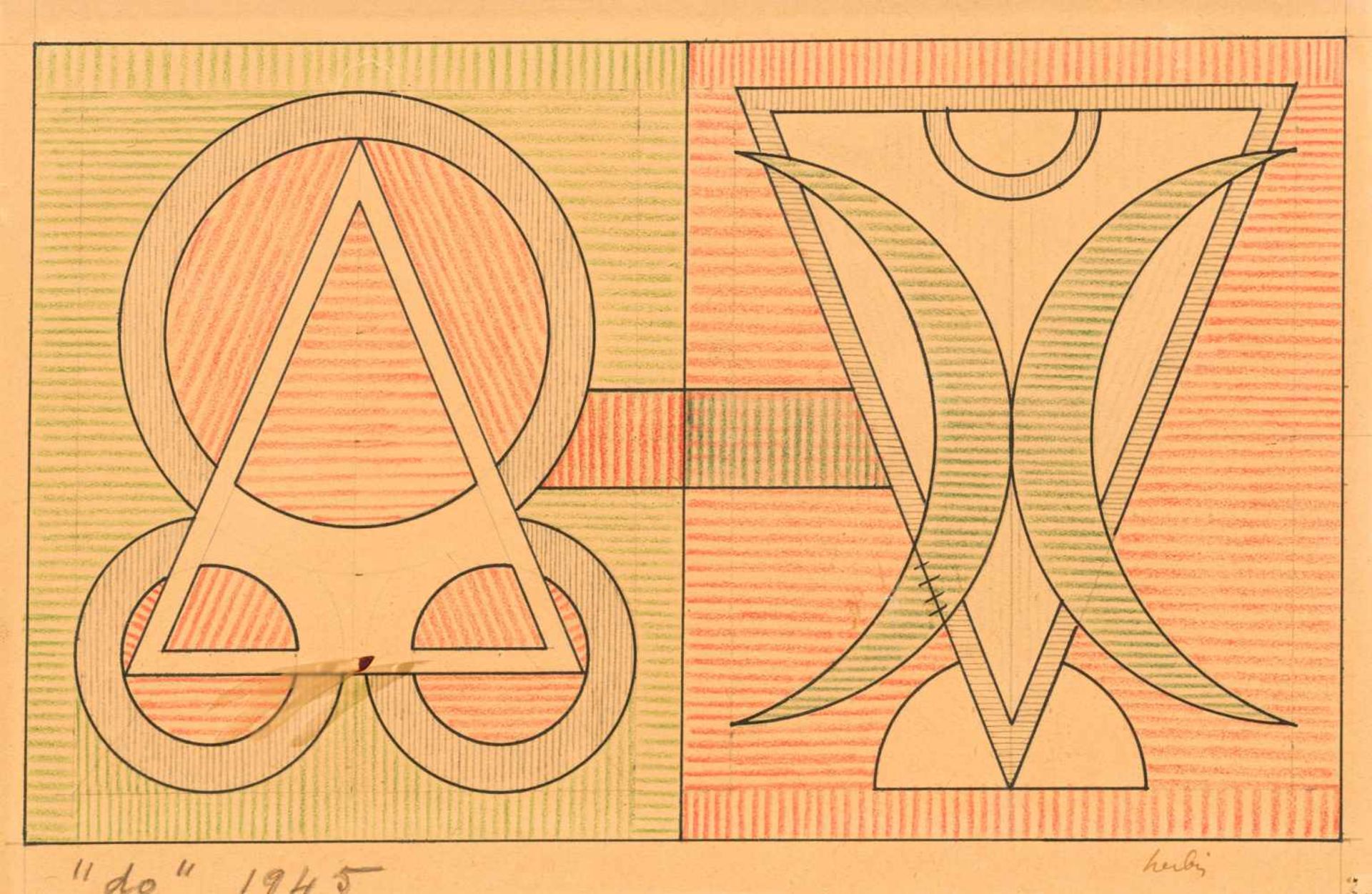 Auguste Herbin1882–1960KompositionTusche und Farbkreide auf Papier19 x 29 cm(Lichtmass)Galerie