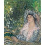 Edmond Aman-Jean1858–1936Portrait de femme dans un jardin1916Öl auf Leinwand73 x 60 cmAuktion