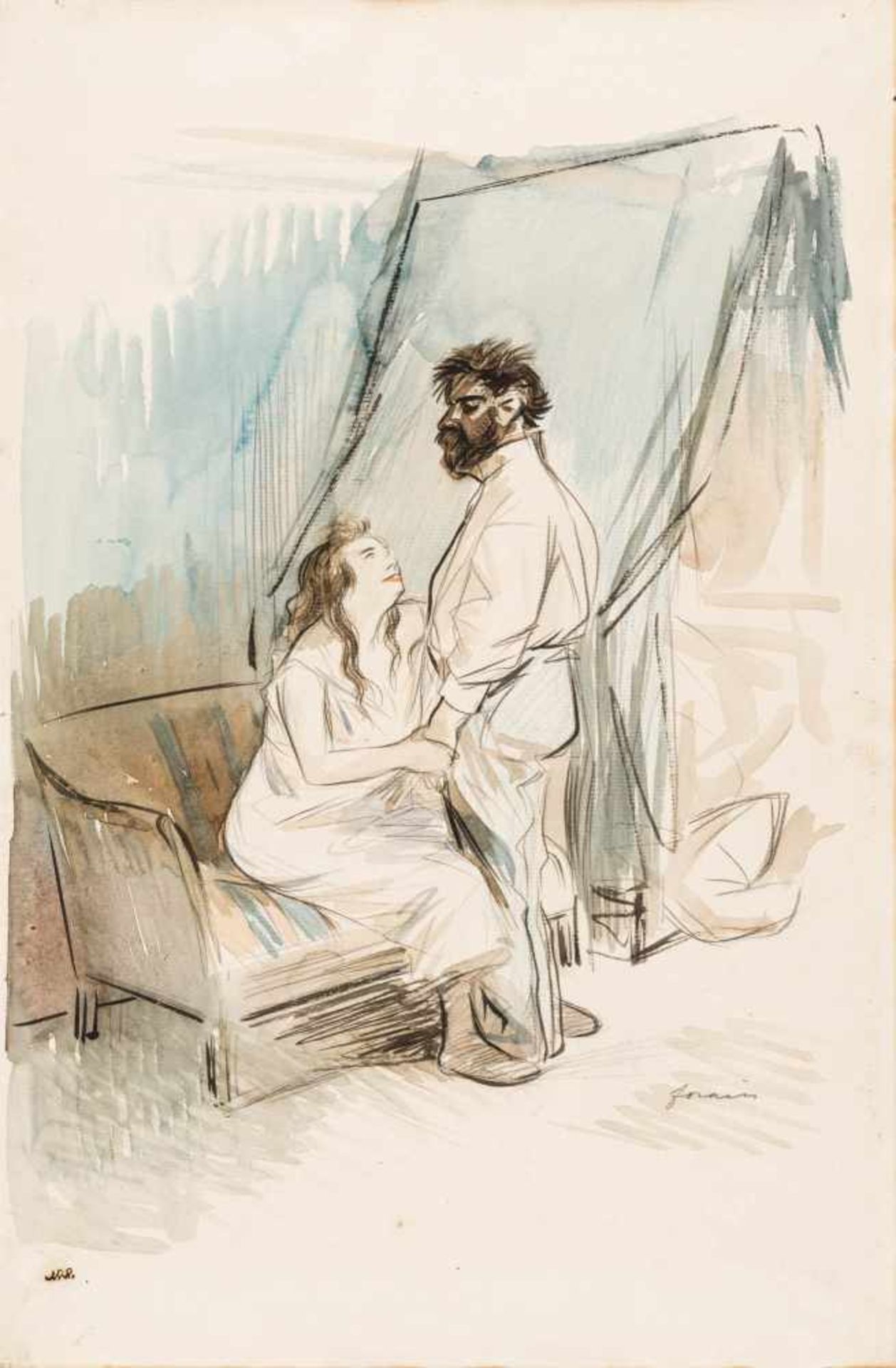 Jean-Louis Forain1852–1931Et moi qui vous croyais sceptiqueum 1896Aquarell, Bleistift und Tinte