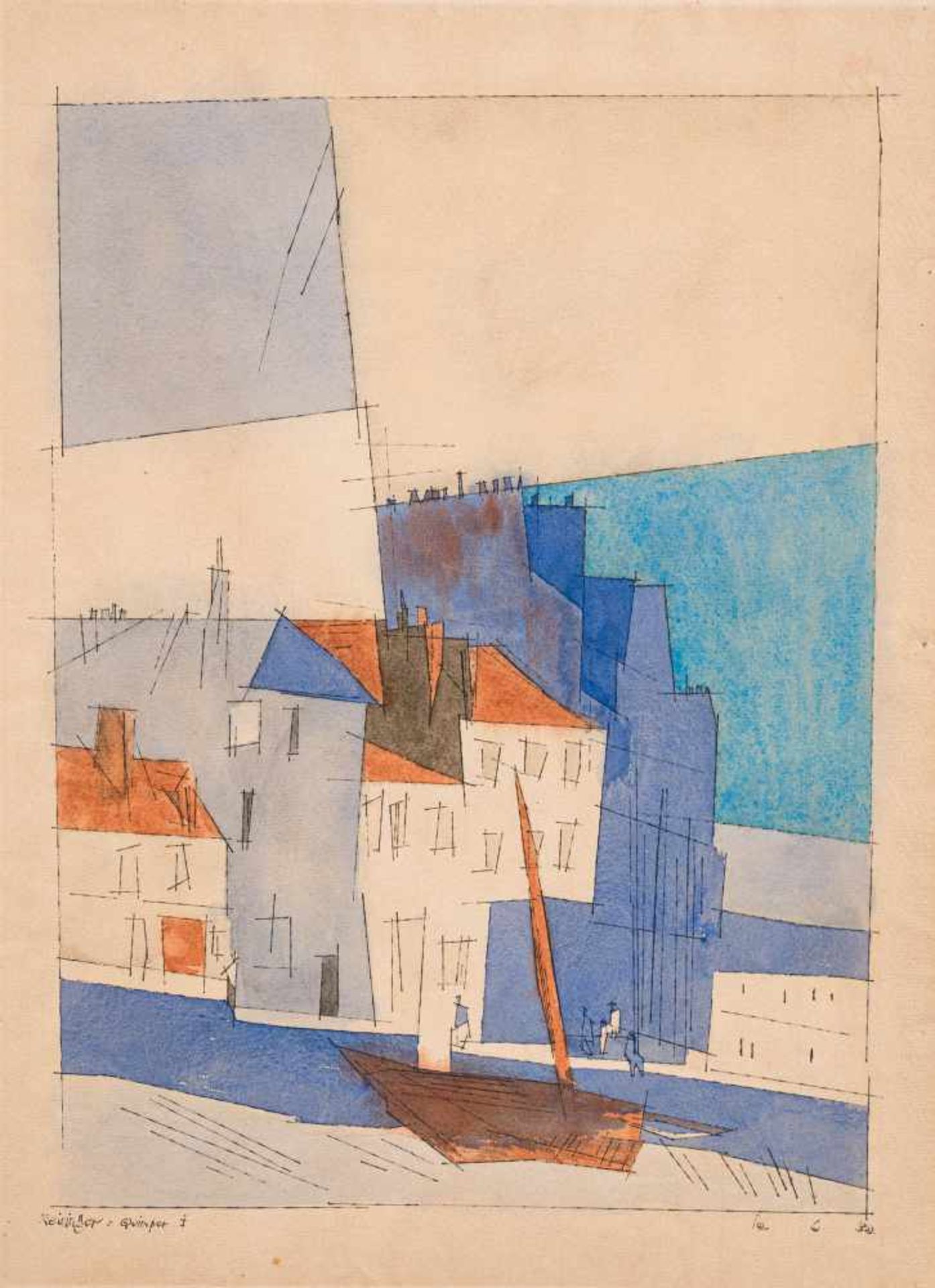 Lyonel Feininger1871–1956Quimper I1932Aquarell und Tusche auf Papier46,3 x 33,5 cmDas Werk Quimper