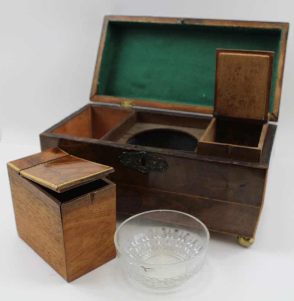 A GEORGE III MAHOGANY TEA CADDY of sarcophagus form, the hinged cover opening to reveal two inner - Image 5 of 16