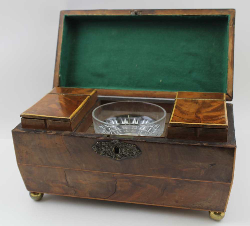 A GEORGE III MAHOGANY TEA CADDY of sarcophagus form, the hinged cover opening to reveal two inner - Image 3 of 16