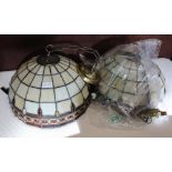A PAIR OF LEADED TIFFANY STYLE HANGING LIGHT SHADES