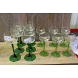 TWO SETS OF SIX ORIGINAL CONTINENTAL GREEN STEMMED WINE GLASSES