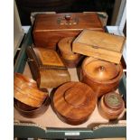 A BOX CONTAINING A SELECTION OF WOODEN RECEPTACLES VARIOUS