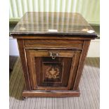 A LATE 19TH / EARLY 20TH CENTURY INLAID ROSEWOOD PURDONIUM, with fall down front and metal liner,