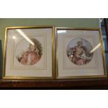 A PAIR OF "WILLIAM RUSSELL FLINT" PRINTS OF GLAMOROUS LADIES, circular mounted in slender gilt frame