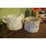 TWO ROYAL WORCESTER MOULDED LEAF FORMED TWIN HANDLED BOWLS