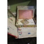 AN ALBUM AND A CIGAR BOX CONTAINING A SELECTION OF STAMPS VARIOUS, mostly loose, some mounted