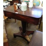 A 19TH CENTURY MAHOGANY TABLE having rectangular top with rounded corners, featuring a concealed