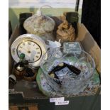 A BOX FULL OF DOMESTIC COLLECTABLES to include; pottery, glassware etc.
