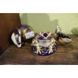 THREE ROYAL CROWN DERBY ANIMAL PAPERWEIGHTS