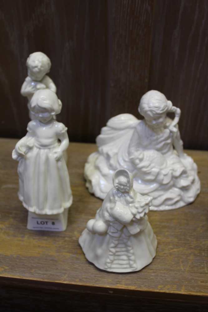 FOUR WHITE GLAZED PORCELAIN FIGURINES, to include Royal Worcester blanks