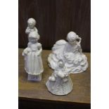 FOUR WHITE GLAZED PORCELAIN FIGURINES, to include Royal Worcester blanks
