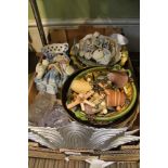 A BOX CONTAINING AN EXTENSIVE SELECTION OF DECORATIVE & USEFUL CHINA to include; Oriental bowls,