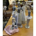 FIVE VARIOUS SPANISH PORCELAIN FEMALE FIGURINES