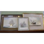 TWO ORIGINAL WATERCOLOURS by "David C. Bell" depicting shipping, together with A LIMITED EDITION