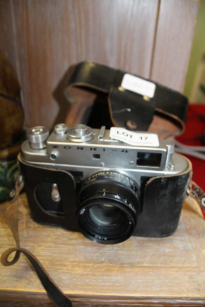 A CASED RUSSIAN CAMERA BY "ZORKI" model No. 4