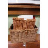 TWO USEFUL WOVEN WICKER BASKETS containing a selection of LIGHT SHADES various